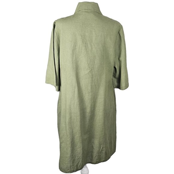 Francesca Bettini Italian Linen Cotton Blend Shirt Dress Sz Large Green Buttons - Picture 4 of 6